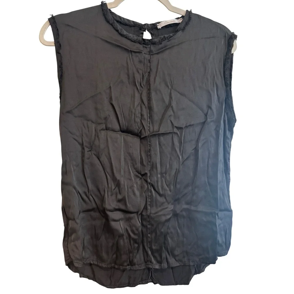 Souvenir Clubbing Black Sleeveless‎ Top Frayed Trim Detail Size S E1 - Picture 2 of 8
